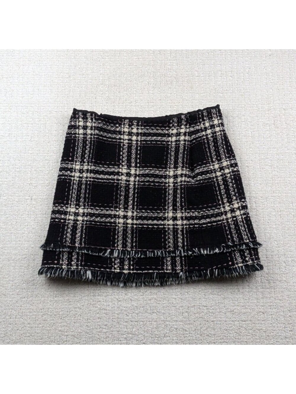 VTG Betsey Johnson NYC Tweed Wool Blend Plaid Mini Skirt 8 Whimsigoth Academia
